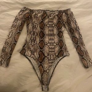Snakeskin off shoulder bodysuit